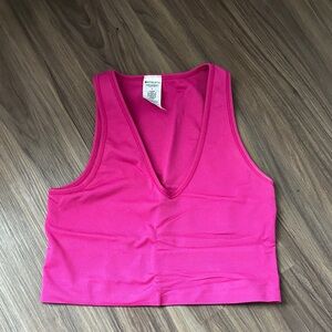 Athleta Hot Pink Ribbed V-Neck Crop Top